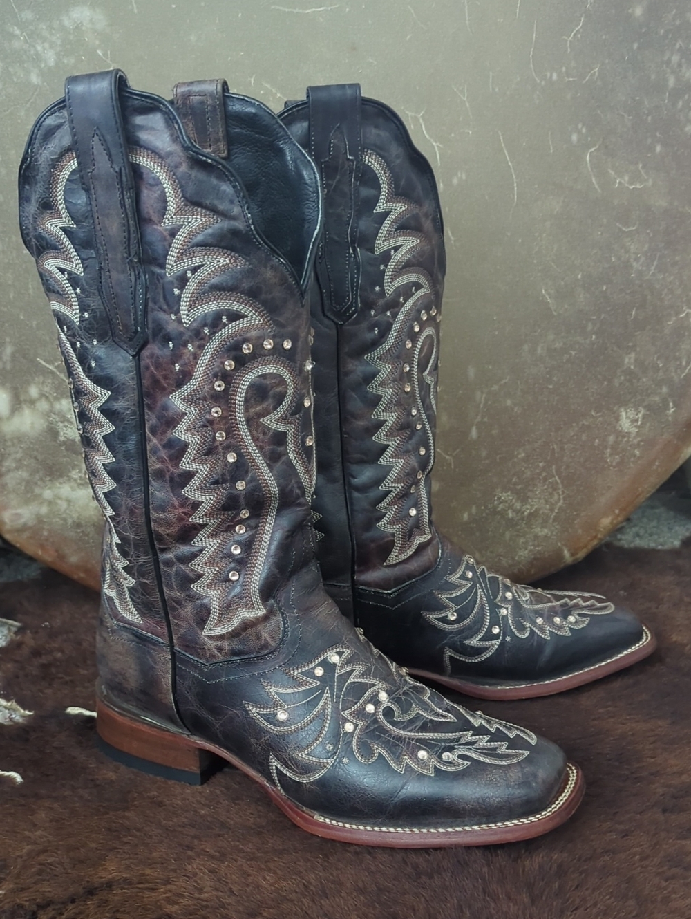 DAN POST DP3770 Espresso Brown leather cowgirl western boots square toe sz 9 EUC - Picture 9 of 16